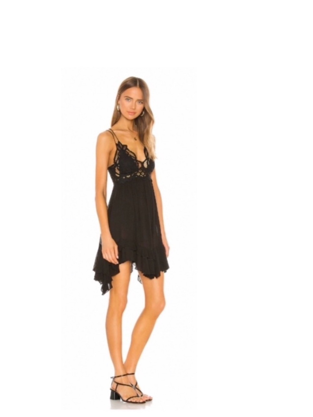 Free People Black Lace-Trim Mini Dress